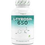 L-Tyrosin - 365 vegane Kapseln - Extra hochdosiert mit 1300 mg pro Tagesportion - Reine Aminosäure aus pflanzlicher Fermentation - Laborgeprüft - Vegan - Hochdosiert