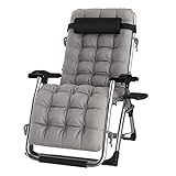 DQCHAIR Lehnender Schwerelosigkeits-Stuhl im Freien mit Getränkehalter, extrabreiter Verstellbarer Liegestuhl für Patio-Garten-Strand-Pool, mit Kissen-Unterstützung 200kg (Color : Silver)