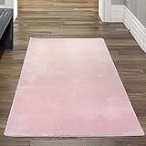 Teppich Wohnzimmer weicher Flokati Badezimmer waschbar, in rosa, 80x150 cm