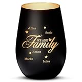 Love Faith We Are Family Windlicht Schwarz/Gold - Personalisiertes Windlicht für Teelichter mit Namen-Gravur - Geschenk für Eltern & Großeltern