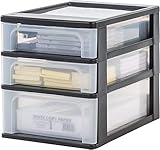 Iris Ohyama, Schreibtisch-Organizer mit 2 Flache und 1 Tiefe Schublade, Schwarz, Easy-Pull-System, A4, A5 & A6 Format, Schreibtisch Organizer für Büro, Schule, Schreibwaren, BPA-frei, Drawer,