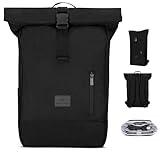 Johnny Urban Rucksack Damen & Herren Schwarz - Robin Medium - Rolltop Mit Laptopfach für Uni Business Fahrrad - 15L - Nachhaltig - Wasserabweisend