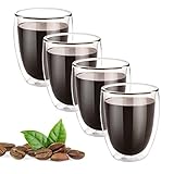 Uootach 4er-Set 350ml Doppelwandig Espressotassen, Latte Macchiato Gläser, Espresso Glas Borosilikatglas Isolierung, Kaffeegläser Geeignet für Latte, Macchiato, Cappuccino, Bier, Milch, Tee