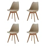 GrandCA HOME 4er Set Skandinavischer Esszimmerstühlen, Gepolsterter Stuhl mit Beinen aus Buchenholz, für Esszimmer, Wohnzimmer, Schlafzimmer, Küche (Gepolstert Khaki)