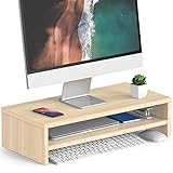 FITUEYES Monitorständer mit 2 Ebenen, 54 x 25,5 cm, Großer Computer-Laptop-Ständer mit Stauraum für Tastaturen, Schreibtisch-Organizer für Heim- und Bürobedarf, Eiche