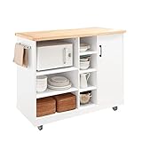 SoBuy FKW105-WN Design Küchenwagen mit Arbeitsplatte Kücheninsel Küchenschrank Rollwagen Sideboard auf Rollen Küchentrolley Mikrowellenschrank Weiß-Natur BHT ca.: 127x94x51cm