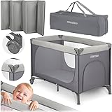 Ricokids Travel Cot Toddler Bed, Portable, Playpen, 125x65x78cm, 15 kg Capacity, Foldable, Two Wheels with Brakes, Detachable Side Entrance, Mattress, Bag, Light Gray