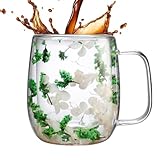 Glasbecher Mit Getrockneten Blumen - Doppelwandige Glasbecher | Glasbecher Mit Trockenblumen Design | Doppelwandiger Trockenblumenbecher | Glas Getränkegläser Teebecher Für Tee, Kalte Getränke