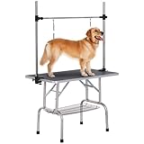 PawHut Trimmtisch Tierpflegetisch Schertisch Pflegetisch mit Unterkorb für Hunde höhenverstellbar klappbar Edelstahl Metall Schwarz 107 x 60 x 170 cm