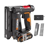 WORX Akku-Nagler 18V(MAX 20V) WX843, PowerShare, 2-in-1- und Klammertacker, einfache Tiefenverstellung LED-Leuchte 15 mm 0,82-mm-Nägel (Gauge 18) 500 Stück 10-mm-Heftklammer vom Typ 53