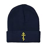 Speedy Pros Custom Beanie für Damen und Herren, russische orthodoxe Kreuz-Stickerei, Totenkopf-Mütze - Blau - Einheitsgröße