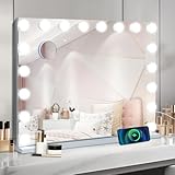 YU YUSING Hollywood Schminkspiegel mit Beleuchtung, 18 LED-Licht Dimmbar Kosmetikspiegel 3 Modi, Vanity Spiegel Tischspiegel Wandspiegel mit 10X Vergrößerung (18 LED-Licht)