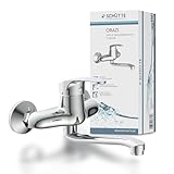 SCHÜTTE 36760 ORAZI Wandwasserhahn Chrom, Wand-Spültischarmatur 360°, ideal für Doppelspülbecken, Wasserhahn Wandmontage, Wandarmatur für Küche/Ausgussbecken, Mischbatterie für Wandmontage