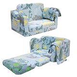 MeMoreCool Kindersofa Ausklappbar, Kindercouch, 2-in-1 Kleinkinder Schlafsofa, Kindersessel Mini Sofa fürs Kinderzimmer, Fancy Spielsofa für Mädchen und Jungen, Blau Dinosaurier