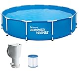 Summer Waves Frame Pool Komplettset | Rund 366x76 cm Blau | Aufstellpool Set | Gartenpool & Schwimmbecken inkl. Filterpumpe