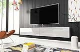 TV Schrank Donna, Breite 180 cm, TV Lowboard, Stehend oder Hängend, Fernsehschrank für das Wohnzimmer, Laminierte Spannplatte, Moderner Stil, Weiss Matt / Weiss Hochglanz - LED Beleuchtung