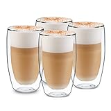 GLASWERK Design Latte Macchiato Gläser doppelwandig (4 x 450 ml) Cappuccino Tassen - doppelwandige Borosilikatgläser - Teegläser spülmaschinengeeignet Kaffeetassen Set