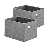 SONGMICS Aufbewahrungsbox, 2er Set, Waschbar Ordnungsboxen, 40 x 30 x 25 cm, 2 Griffe, faltbar, Oxford-Gewebe und Leinenimitat, pflegeleicht, Metall-Etikettenhalter, Taubengrau ROB240G02