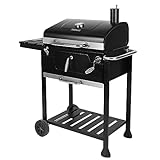 Royal Gourmet Holzkohlegrill Barbecue Grillwagen Smoker Grill Campinggrill Holzkohle Outdoor Kohlegrill Gartengrill Grillfläche 59 x 42 cm Schwarz