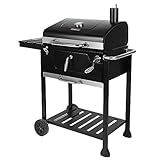 Royal Gourmet Holzkohlegrill Barbecue Grillwagen Smoker Grill Campinggrill Holzkohle Outdoor Kohlegrill Gartengrill Grillfläche 59 x 42 cm Schwarz