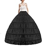 N- Damen Lang Reifrock Hochzeit 6 Hoop Unterrock Crinoline Schwarz Petticoat Fuer Abendkleider Ballkleider Promkleider Hochzeitskleider Brautkleider Vintage Krinoline Underskirt (2006schwarz)