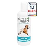 Green Hero Floh- und Zeckenshampoo für Hund & Katze schützt vor Flöhen, Zecken, Milben, Läusen & Parasiten 250ml Hundeshampoo & Katzenshampoo ohne Silikone, Parabene & Mikroplastik