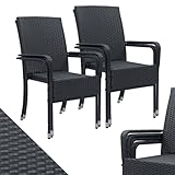 Juskys Polyrattan Gartenstühle Yoro 4er Set mit Armlehnen & Rückenlehne - 4 Stühle stapelbar - Rattan Stuhl Garten - Stapelstuhl Schwarz