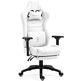 Dowinx Gaming Stuhl Stoff mit Taschenfederkissen, Ergonomischer Gaming Sessel mit Massagefunktion, PC Bürostuhl Groß und Hoch mit Fußstützen XXL, Weiß