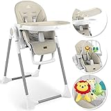 KIDIZ® 3in1 Hochstuhl Kinderhochstuhl inkl. Spielbügel, Babyliege, Kombihochstuhl Babyhochsitz,7 höhenverstellbar Verstellbare Rückenlehne, mitwachsend ab 0 Monate bis 6 Jahre Babystuhl, Beige