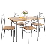 Casaria® Esstisch mit 4 Stühlen Holz 5-TLG Set Metall 110x70cm Industrial Esszimmer Küche Stühle Tisch Möbel Essgruppe Sitzgruppe Paul Buche