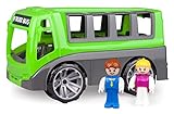 Lena 04454 - Truxx Bus, Spielbus Fahrzeug ca. 27 cm, Spielset mit robustem Reisebus und 2 vollbewegliche Spielfiguren, Spielfahrzeug Set für Kinder ab 2 Jahre, Spielzeugbus in grün/grau
