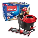 Vileda Ultramax Turbo 2in1 Bodenwischer Komplett Set, Wischmopp mit Stiel, Mikrofaserbezug und Eimer mit Powerschleuder, für alle Hartböden, Stiellänge 75-130cm, Schwarz Rot