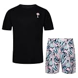 MANLUODANNI Herren Hawaii Hemd Männer Casual Kurzarm Set Sommer Bedrucktes Shirt und Shorts 2 Stück Set Rosa XXL