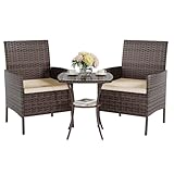 UDPATIO Gartenmöbel Set 3-Teilige Lounge Balkonmöbel Set mit Gartentisch und 2 Stühlen für Kleiner Balkon Terrasse Draußen, Polyrattan Terrassenmöbel 2 Personen (Braun, Set 3-Teilige)