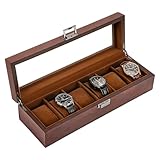 ProCase Uhrenbox mit 6 Fächern, hölzerne Uhrenkasten mit Glasdeckel, Uhrenkoffer mit Uhrenkissen, Uhrenaufbewahrung Watch Box für Herren Uhrenorganizer mit Glasdeckel - Espresso
