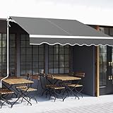 MASTERTOP Gelenkarmmarkise Markise- 300 x 250 cm Einziehbare Markise Sonnenmarkise mit Handkurbel, Aluminium Terrassenmarkise Balkonmarkise für Terrasse Balkon-Weiß + Dunkelgrau