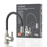 EISL Flexo Edelstahl/Schwarz Flexible Spültischarmatur, biegsamer Wasserhahn für die Küche, hoher Auslauf mit Soft-Touch-Schlauch, 360 Grad schwenkbar, Wasserhahn Küche flexibel, NI186FLNIB