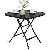 eSituro Klapptisch, Beistelltisch klappbar, Balkontisch Campingtisch Gartentisch Bistrotisch, mit Metallrahmen, rechteckige Tischplatte aus gehärtetem Glas, 46x46x48 cm, Schwarz SCPT0037