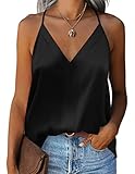 Zeagoo Cami Top Satin Damen Seidentop V Ausschnitt Oberteil Spaghettiträger Top Sexy Sommer Shirt Schwarz S