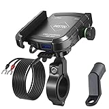 iMESTOU Motorrad Telefonhalter mit USB-Ladegerät Lenker/Rückansicht Spiegel Mobiltelefonmontage Schnellladung wasserdicht für 3,5 '-6.8' Smartphones Compatible with Samsung iPhone Phones