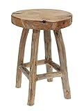 Spetebo Massiver Teak Holz Hocker 42 cm - Massivholz Sitzhocker Stabiler Blumenhocker Blumenständer Gästehocker