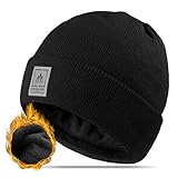 HIYATO Beanie Mütze Herren, Unisex Wintermütze mit Stretch und Weichem Fleecefutter, Warm Strickmütze für Frühling Herbst und Winter(Schwarz)