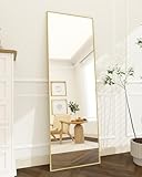 Koonmi 140 × 40 cm minimalistische Rahmen Standspiegel, Solider Ganzkörperspiegel frei stehend, leicht Spiegel in voller Länge Aufhängen an der Wand horizontal oder vertikal, Gold