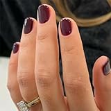 24 Stück Nägel zum Aufkleben Kurze - Glänzend Reine Farbe Press on Nails - Fingernägel zum Aufkleben Acryl Full Cover Künstliche Nägel für Frauen Mädchen Nail Art Maniküre (Dunkelrot)