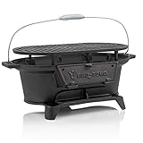 BBQ-Toro Gusseisen Grilltopf mit Grillrost | 50 x 25 x 23 cm | Hibachi Style Holzkohle Campinggrill | Holzkohle Campinggrill, Gusseisen Feuertopf, BBQ Grill, Dutch Oven Station, Camping Zubehör