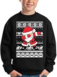 BesserBay Weihnachten Kinder Weihnachtspullover Rundhals Schwarz Unisex Weihnachtsmann Druck Sweatshirt Pullover 152