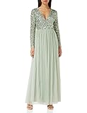 Maya Deluxe Damen Ladies Maxi Dress for Women with Long Sleeves V Neckline Plunging Sequin Embellished for Wedding Guest Bridesmaid Prom Kleid, Green Lily,