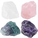 QINJIEJIE 100% Großes Amethyst Rosenquarz Premium Wassersteine Grundmischung Steine 4 Stück Natursteine Heilsteine set Naturbelassene Kristalle Rohsteine 4.5-5 cm