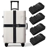 BILIONE 4 Stück Koffergurte für Koffer, Koffergurte, strapazierfähige Koffergurte, verstellbare Koffergurte, Premium-Zubehör für Reisetaschenverschluss (schwarz)