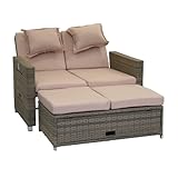 greemotion Rattan-Lounge Bahia Twin, Sofa & Bett aus Polyrattan, indoor & outdoor, 2er Garten-Sofa mit Stahl-Gestell, Daybed zweigeteilt, grau-bicolor, ca. 118 x 99 x 86 cm